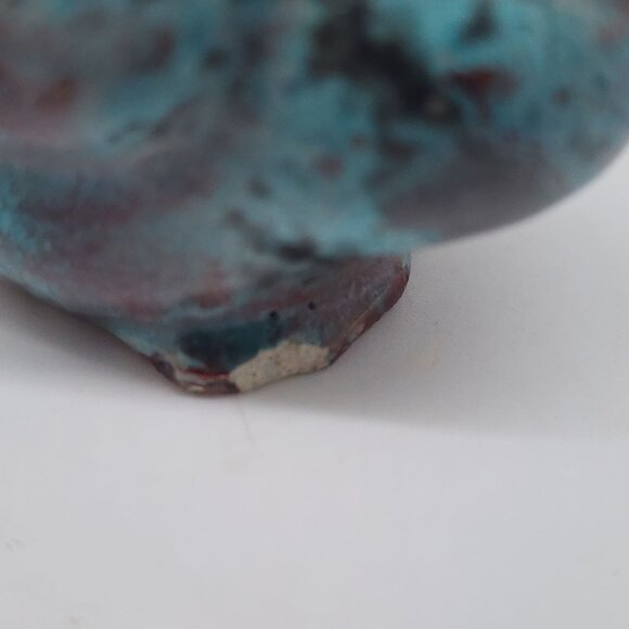 Vintage Handcrafted Ceramic Duck Figurine Turquoise & Red Distressed Finish 2.25 - Picture 9 of 10